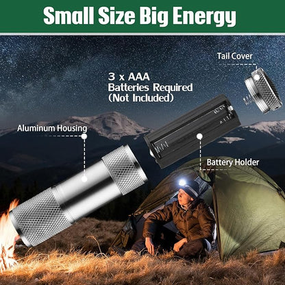 VIHOSE 20 Pcs Mini Flashlights Bulk, Bright Aluminum Handheld Flash Light with Lanyard Small LED Flashlights for Night Reading Emergency Hurricane Camping Hiking, Batteries Not Included(Gray)