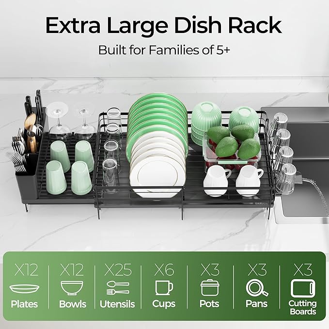 Large Dish Drying Rack, Expandable Dish Rack, Stainless Steel Dish Racks