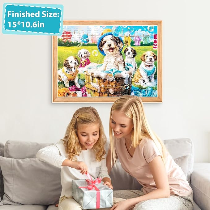 100 Piece Puzzles for Kids Ages 4-6 6-8 8-10 Year Old - Puppies and Bubbles, 100 Pieces Jigsaw Puzzles for Kids, Children Learning Educational Toys Gift for Boys and Girls