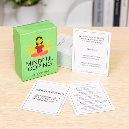 100 Mindful Coping Activity Cards – Self-Care & Stress Management Prompts for All Ages | Portable Travel Deck for Mental Wellness, Focus & Stress Relief