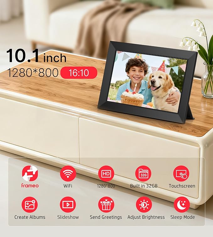 BIGASUO Digital Picture Frame, 10.1" Frameo Digital Frame WiFi