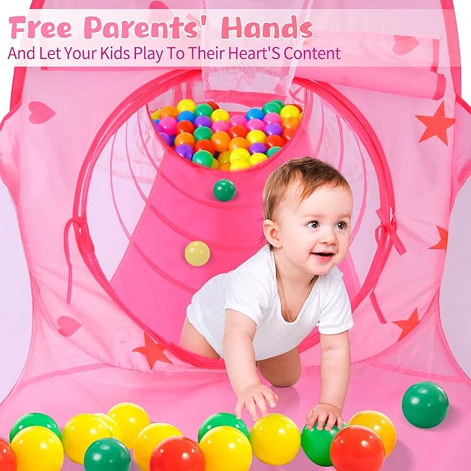 3pc Princess Fairy Tale Kids Play Tent, Oval Crawl Tunnel, Ball Pit for Toddlers, Indoor Outdoor Playhouse Castle Toys, Baby Boys Girls for 3 4 5 6 7 Years Old (Balls Not Included)