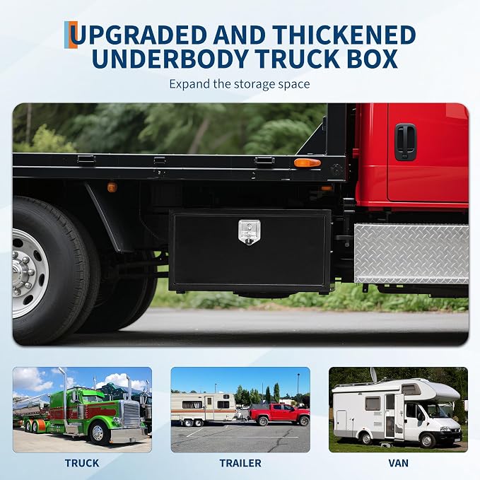 Black Steel Underbody Truck Tool Box for Pickup RV Toolbox Truck Bed Toolboxes Heavy Duty Waterproof Truck Chest with Lock,30 x 14 x 16 Inch