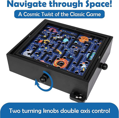 STERLING Games Wooden Labyrinth Space Shuttle Theme Tilt Maze Game with Marble Ball and 60 Waypoints for 6 Years Up, 13.5" x 13" Board