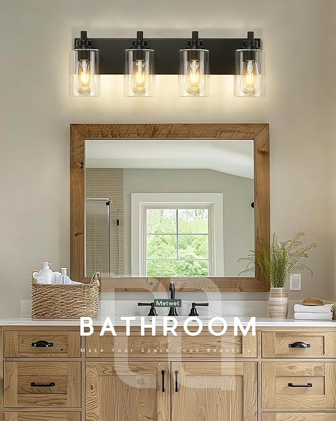 METWET 4-Light Bathroom Light Fixtures, Modern Vanity Lighting Fixtures Over