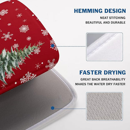 Christmas Dish Drying Mat for Kitchen Counter, Merry Christmas Dish Drying Mat
