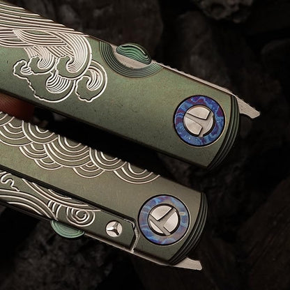 Handmade CPM-S35VN Powder Steel Japanese Pocket Knife, TC4 Titanium Alloy Handle, Camping and Hiking, Can be Gifted to Husband and Wife