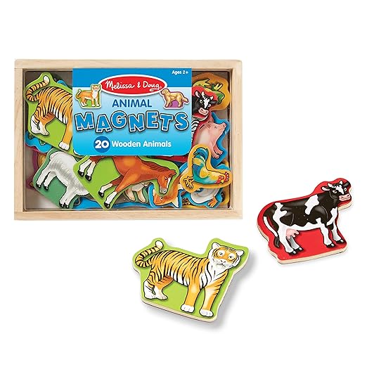 Melissa & Doug Wooden Animal Magnets Set (20 Pieces) – Farm, Zoo & Pet Fridge Magnets in Storage Box – Montessori Preschool Learning Toys for Toddlers & Kids Ages 2+ - FSC-Certified