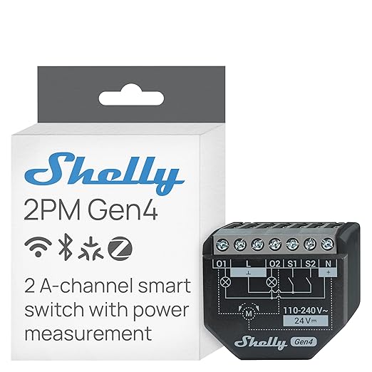 Shelly 2PM Gen4 | Wi-Fi, Zigbee & Matter 2-Channel Smart Relay Switch