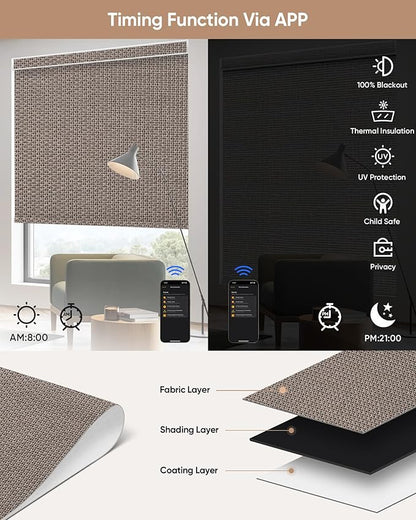 Kincmo Motorized Blinds with Remote, 100% Blackout Motorized Roller Shades Work