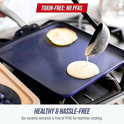 Blue Diamond 11" Nonstick Square Griddle Pan, Non Toxic PFAS-Free Diamond