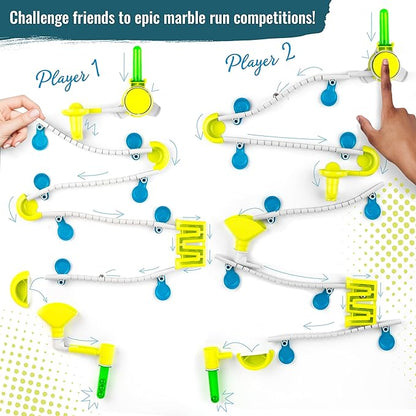 Gecko Run Marble Run Challenge Edition by Thames & Kosmos | Vertical Marble Run w/Flexible Tracks, No-Mess Setup | Challenge Cards for a Head-to-Head Engineering Design Game for Teams or Solo Play