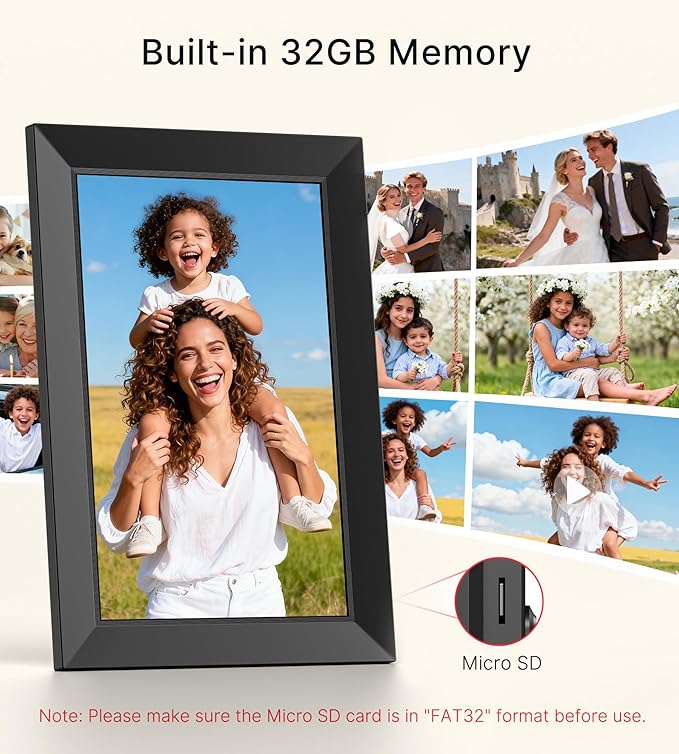 BIGASUO Digital Picture Frame, 10.1" Frameo Digital Frame WiFi