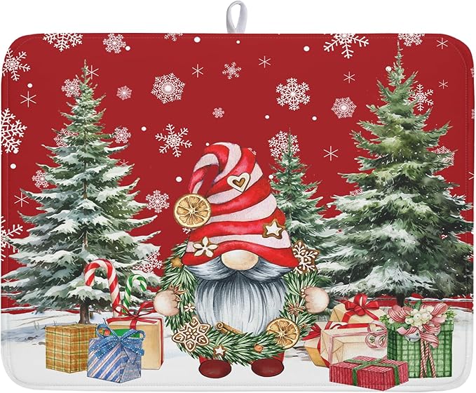 Christmas Dish Drying Mat for Kitchen Counter, Merry Christmas Dish Drying Mat