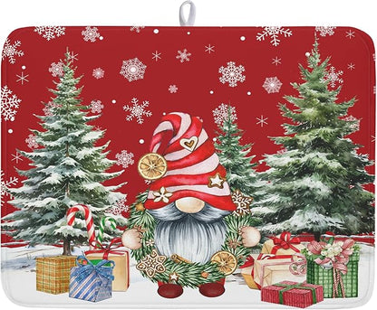 Christmas Dish Drying Mat for Kitchen Counter, Merry Christmas Dish Drying Mat