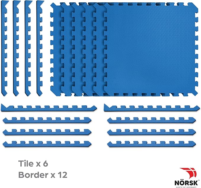 Norsk Dual-Sided Reversible 1/2" Foam Exercise Mats for Home Gym - Interlocking EVA Foam Tiles