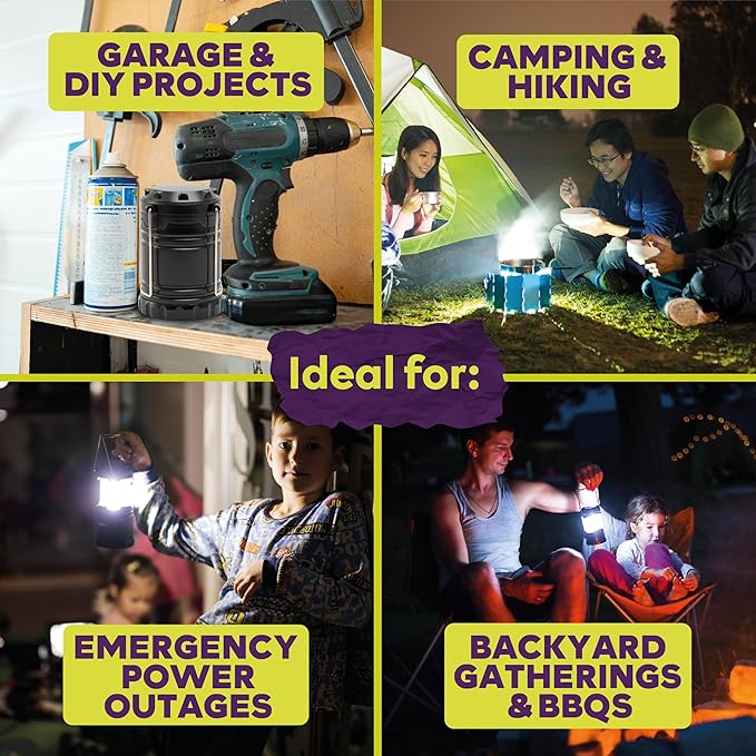 ATack LED Camping Lantern Battery Powered 4-Pack Camping Flashlight Lantern for Power Outages, Portable Collapsible Hanging Lights Essential for Home Outdoor Hurricane Emergency Lamp Survival Kit Gear