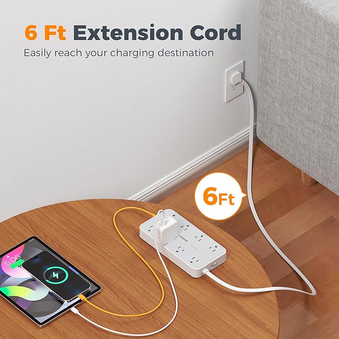 TESSAN Flat Plug Extension Cord 6 FT, Surge Protector Power Strip