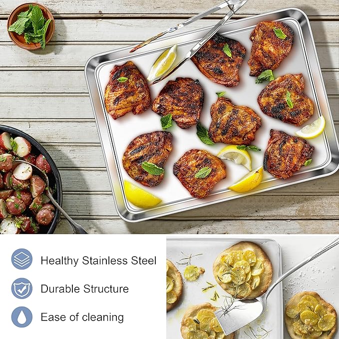 E-far Stainless Steel Baking Sheets, 12.4” x9.7” x 1” Baking Cookie Sheets Pans