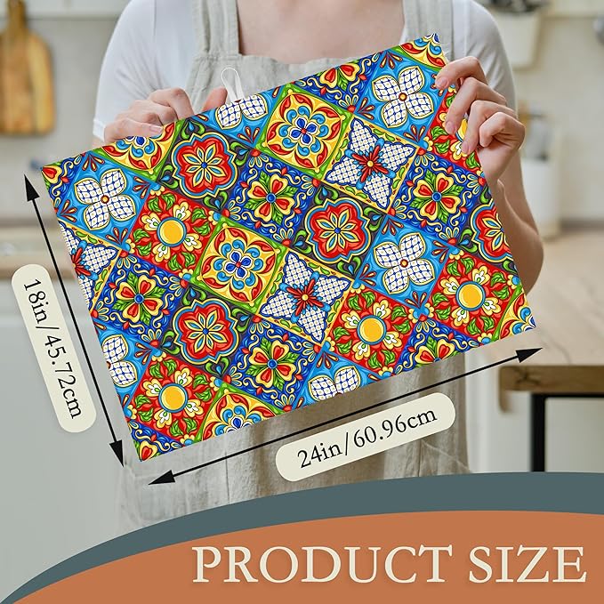 Mexican Tile Dish Drying Mat, Boho Tradicion Drying Rack Pad Countertop Dishes