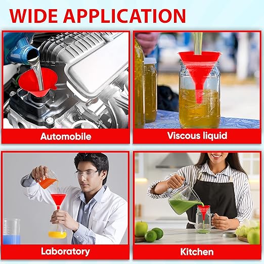 Funnel for Kitchen Use – Red Set in 4 Sizes | Durable, Non-Toxic Food Grade