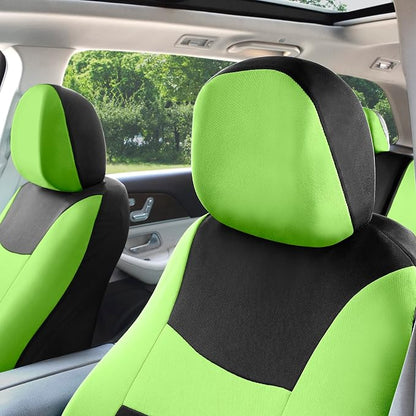 FH Group Stylish Full Set Car Set Covers Front Set and Rear Split Function, Airbag Compatible – Universal Fit for Cars Trucks & SUVs (Green/Black)