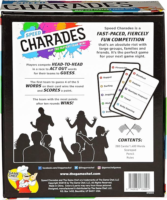 Speed Charades Party Game - Charades Board Game - Includes 1400 Charades - Perfect for Groups and Family Game Nights