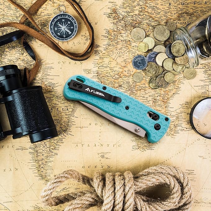 FLISSA 4.5" Folding Pocket Knife, Lightweight EDC Pocket Knife with Axis Lock, 3.2" AUS-8 Steel Blade, Sharp Camping Hiking Knife with Pocket Clip, Unique Tool Gift for Men, Dad (Blue)