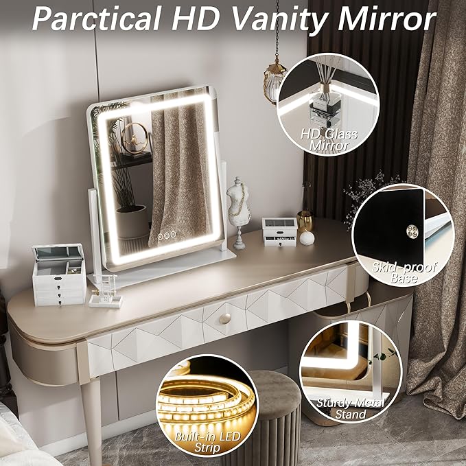 FENNIO Vanity Mirror with Lights 22 Inch- LED Lighted Makeup Mirror, Large