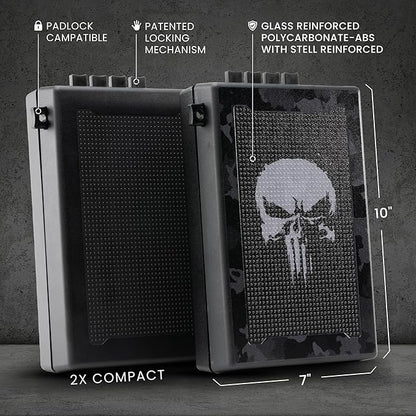 STOPBOX Gun Safe Alternative - Tactical Handgun Storage, Instant Access Portable Gun Case, TSA Compliant Gun Lock Box for Quick Handgun Access| SKULL CAMO + BLACK (2 Pack) | Compact Only