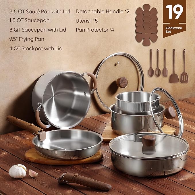 CAROTE 19pcs Stainless Steel Cookware Set