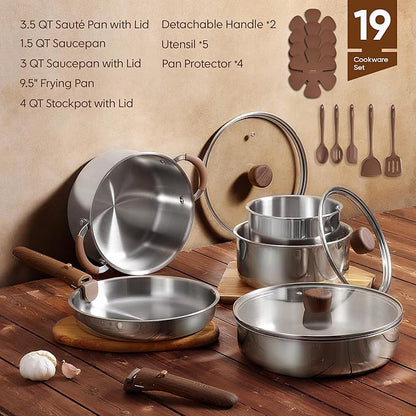 CAROTE 19pcs Stainless Steel Cookware Set