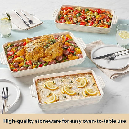 Pyrex 3-Piece Ceramic Bakeware Set, Nonstick Casserole Dish