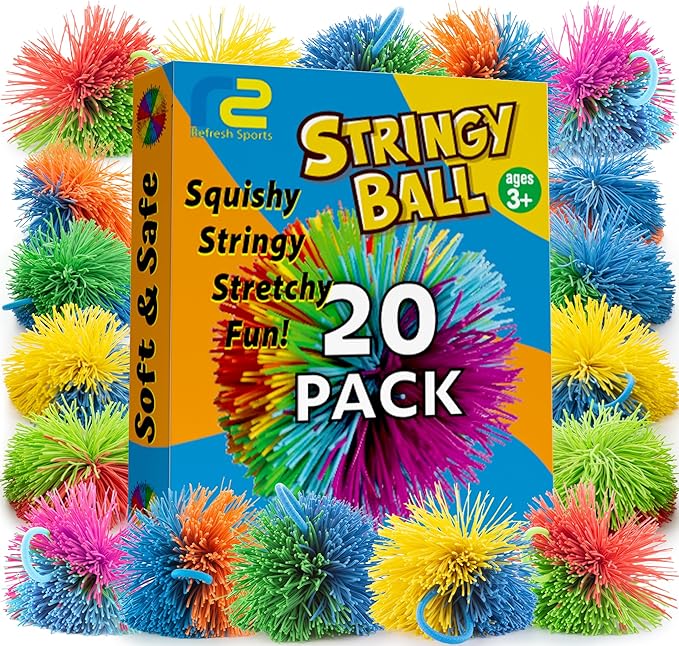 Stringy Balls & Sensory Toys for Kids 20 Pack - Stocking Stuffers For Kids Ages 4 5 6 7 8 + Year Old Gift Ideas - Best Birthday Toddler Gifts for Boys & Girls - Monkey Pom Balls Fidget Toys Party Pack