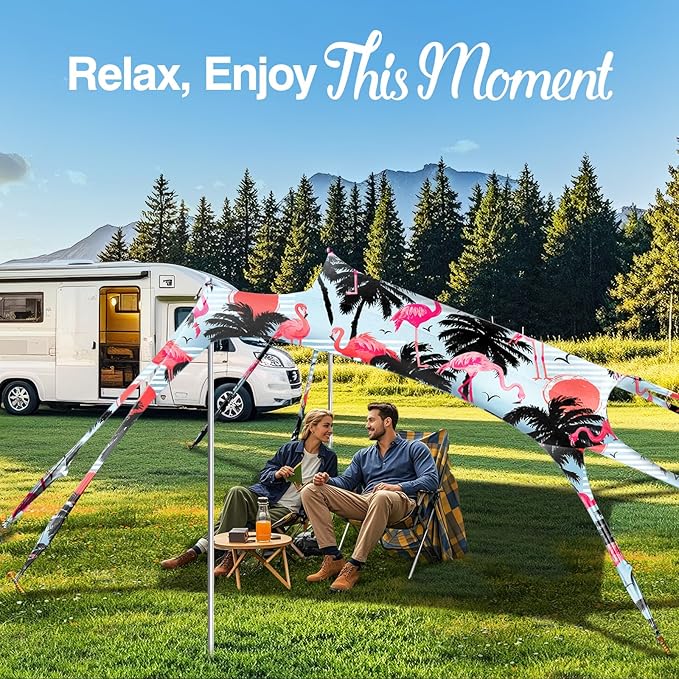 Rhino Valley Beach Tent Shade Canopy UPF50+ Protection, 8 Sandbags, 4 Stability Poles, Outdoor Sun Shelter Umbrella for Sand, Camping, Fishing Essentials
