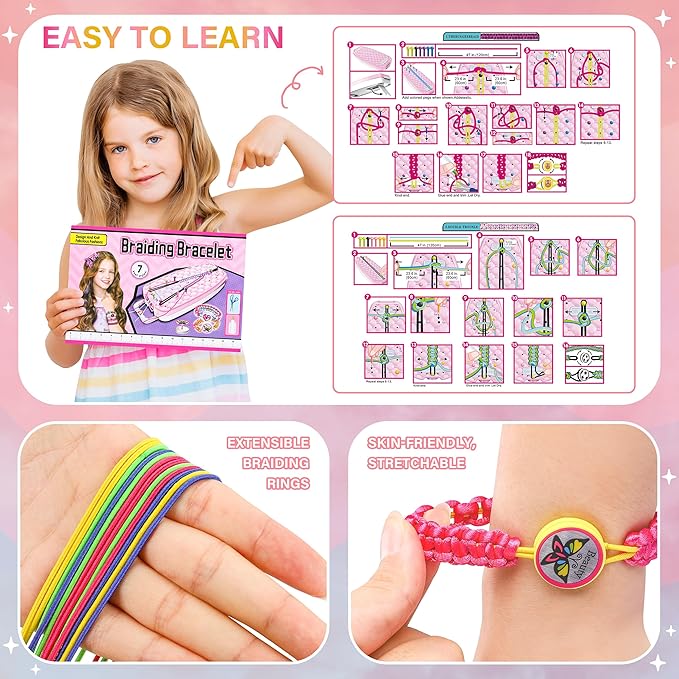 Dpai Friendship Bracelet Making Kit for Girls,DIY Arts and Crafts Toys,Jewelry String Maker Kit,The Best Birthday Gifts Ideas for Girls 6 7 8 9 10 11 12+ Years Old（Pink）