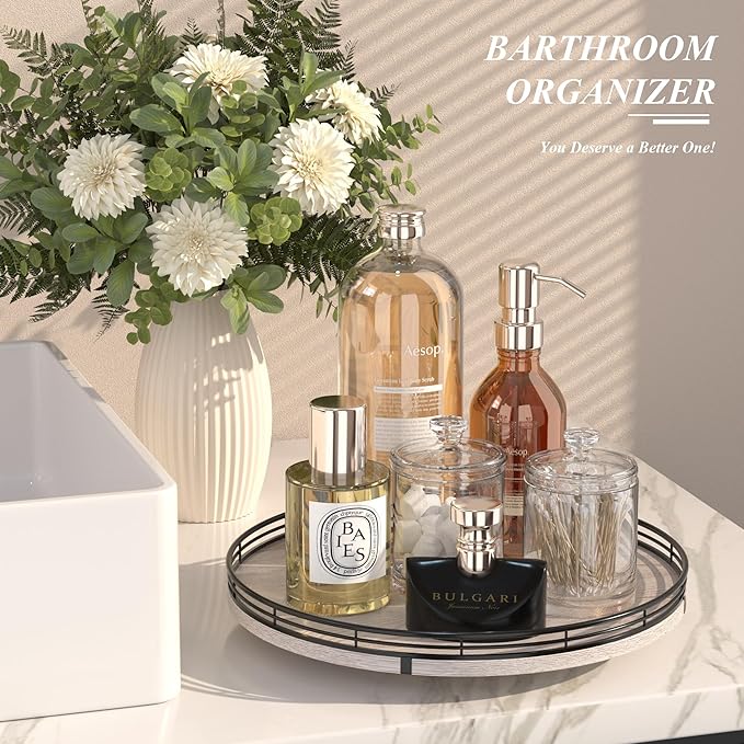 13" Oak Bathroom Vanity Tray Turntable