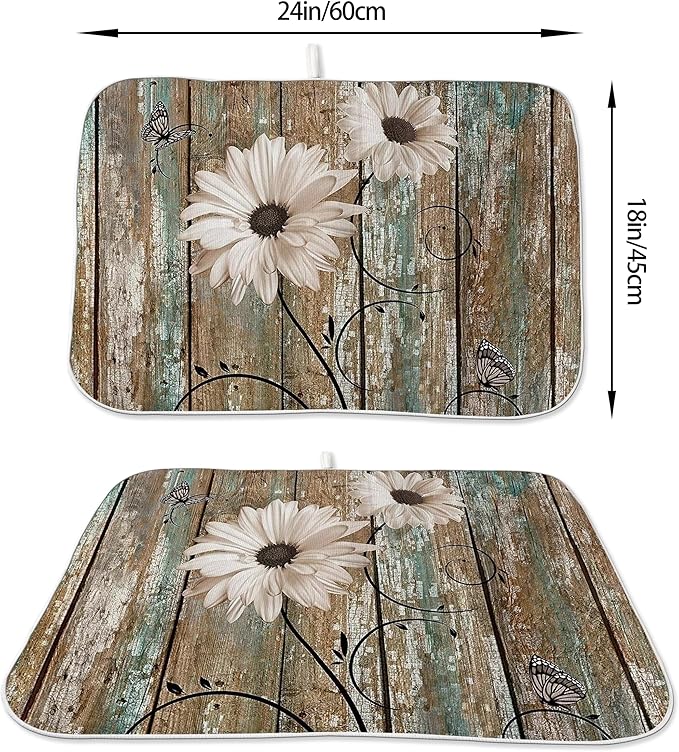 Floral Dish Drying Mat 18x24 Inches