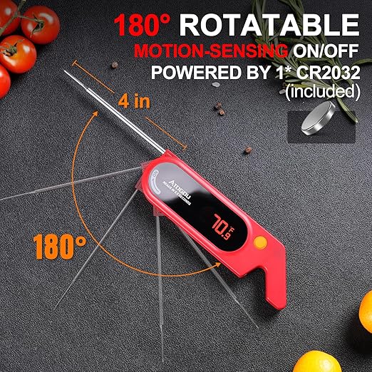Meat Thermocouple Thermometer Digital, Ultra Fast Instant Read <1 Sec, ±0.5℉ Accuraty, IP67 Waterproof, LED Display, Auto Off, Digital Kitchen Thermometer for Meat/Candy/Grill/BBQ etc. TH-21 (Red)