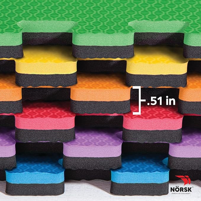 Norsk Dual-Sided Reversible 1/2" Foam Exercise Mats for Home Gym - Interlocking EVA Foam Tiles