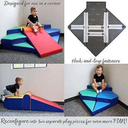 Factory Direct Partners 13383 SoftScape Step Up and Slide Corner Climber, Indoor Active Play Structure for Toddlers and Preschoolers (4-Piece) - Contemporary