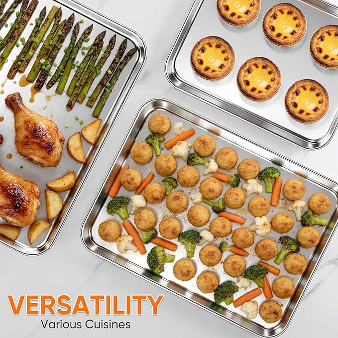 LIANYU Baking Sheet Pans Set of 3, Stainless Steel Cookie Sheets