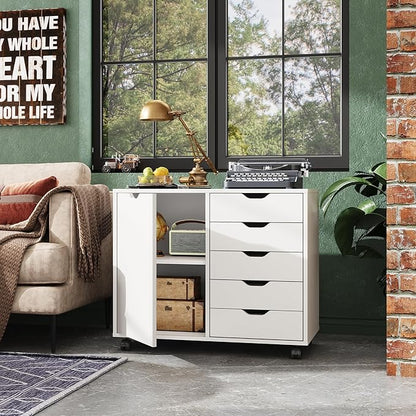 DEVAISE 5-Drawer Wood Drawer Cabinet, Office Storage Cabinet