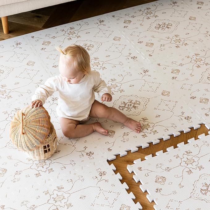 Lillefolk Baby Play Mat for Floor – 6x8ft Vintage Vanilla | Soft Non Toxic Premium EVA Foam Tiles for Tummy Time, Crawling & Playroom – Waterproof Floor Mat for Babies & Toddlers (12 Tiles)