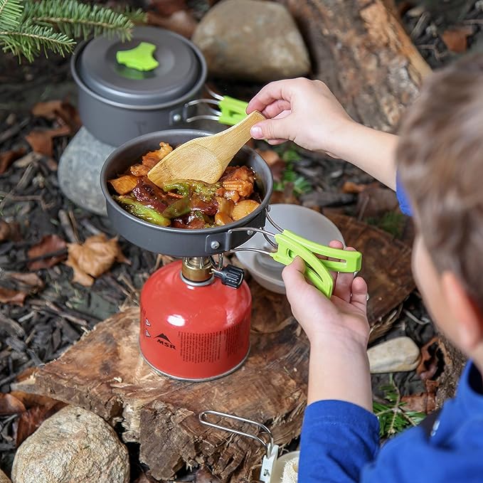 MalloMe Camping Cookware Mess Kit for Backpacking Gear – Camping Cooking Set - Camping Pots and Pans Set - Backpacking Stove/Portable Stove Compatible - Camp Kitchen Equipment Accessories Pot