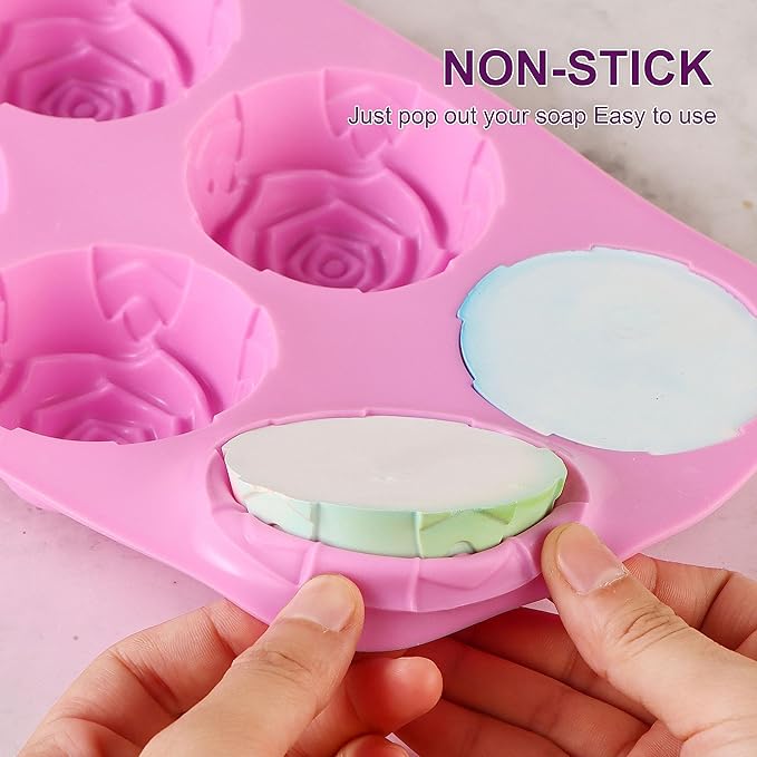 Rose Silicone Molds - 2 Pack Handmade Large Rose Flower Soap Mold - Food Grade DIY Bar Mould for 3D Soap, Mousse, Muffin, Cake, Chocolate, Jelly, Resin, Candle - Just Pop Out & Dishwasher Safe