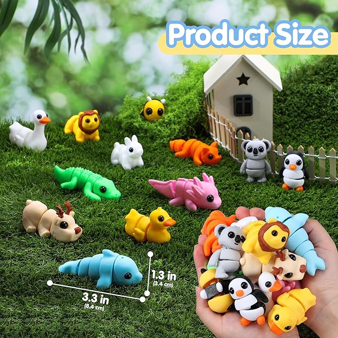 JOYIN 12 Pcs 3D Printed Animals Set, Mini Animals 3D Printed Toys - Cute Articulated Flexible Figurines Fidget Toys for Party Favors Birthday Gifts Desk Pets Office Home Decor