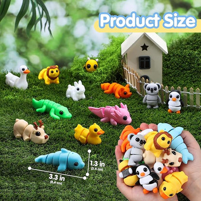 JOYIN 12 Pcs 3D Printed Animals Set, Mini Animals 3D Printed Toys - Cute Articulated Flexible Figurines Fidget Toys for Party Favors Birthday Gifts Desk Pets Office Home Decor