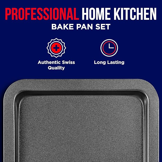 3 Piece Set Nonstick Carbon Steel Oven Bakeware -Professional Quality Kitchen