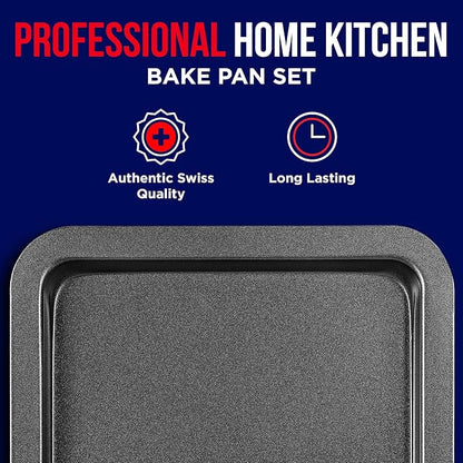 3 Piece Set Nonstick Carbon Steel Oven Bakeware -Professional Quality Kitchen